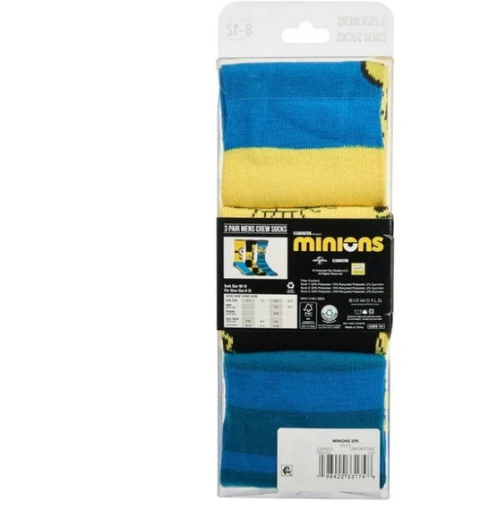 Bioworld Minions Men's Crew Socks 3 Pack New - Picture 3 of 6